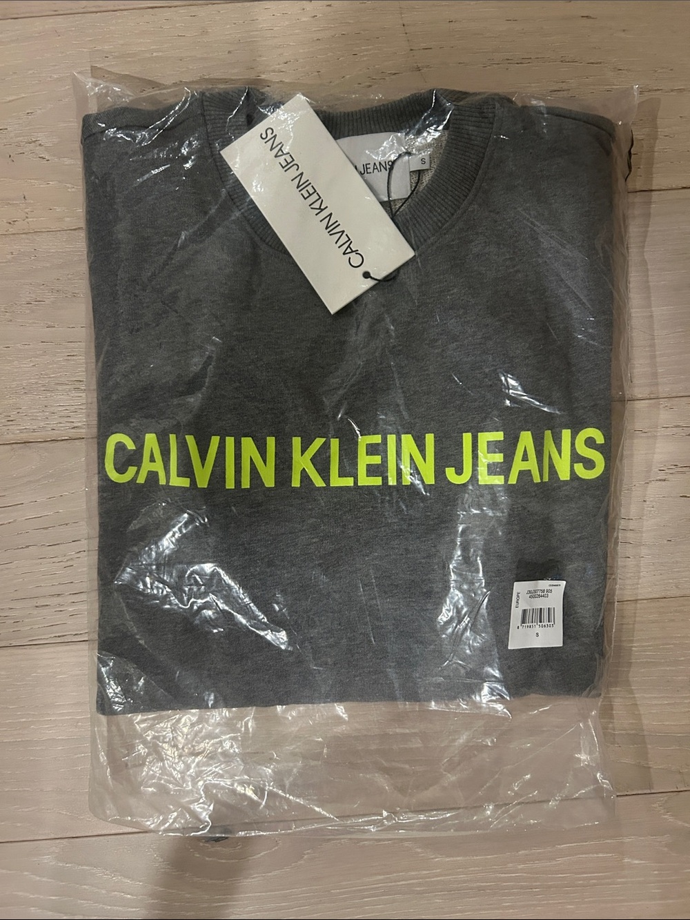 Calvin Klein Jeans Gray Crewneck Sweatshirt with Neon Yellow Logo